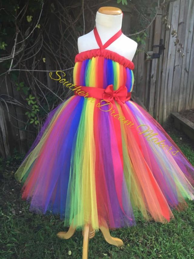 Rainbow Tutu Dress, Rainbow Dress, Rainbow Flower Girl Dress, Rainbow ...