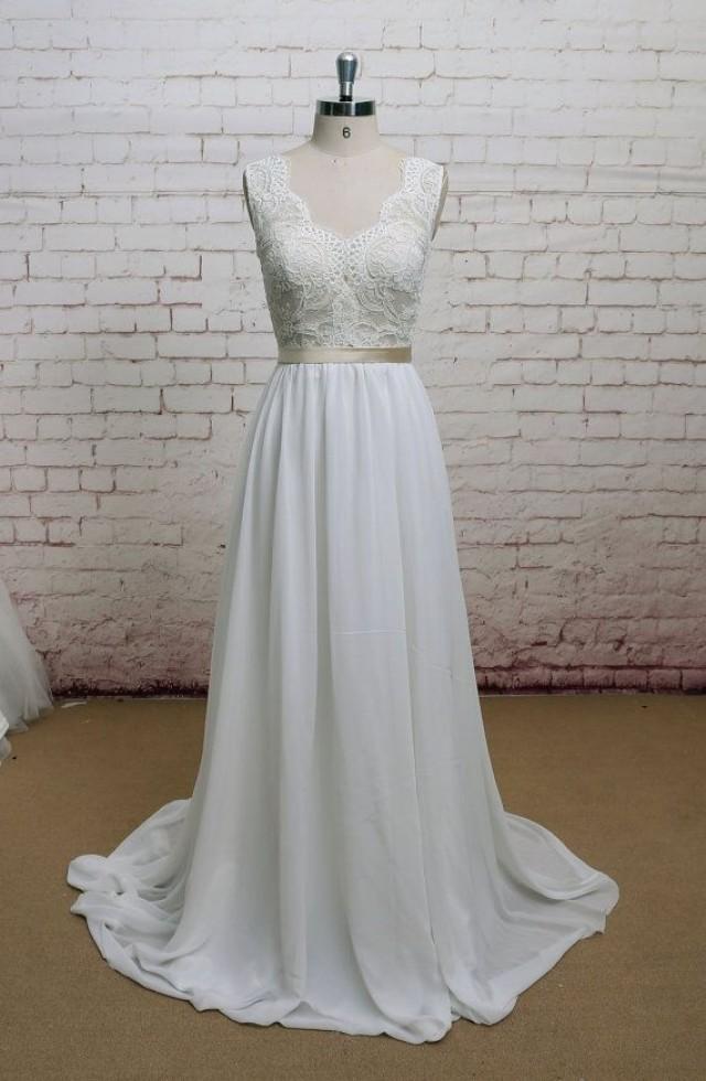 V-Back Wedding Dress With Chiffon Skirt A-line Style Bridal Gown ...