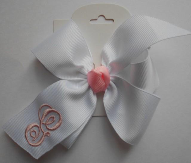 Monogram Hair Bow White Initial Girls Personalized Infant Monogrammed ...