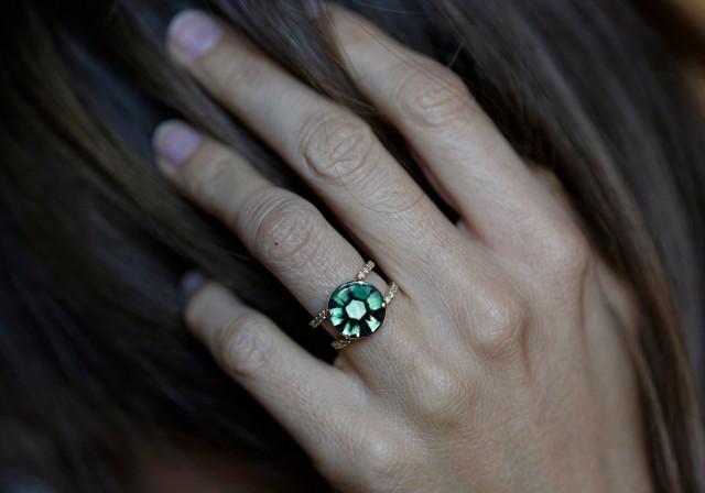 Emerald Engagement Ring, Halo Emerald Ring, Trapiche Emerald Ring, Rare ...