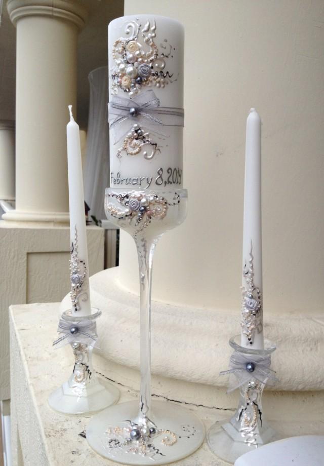 Beautiful Wedding Unity Candle Set - 3 Candles And 3 Glass ...