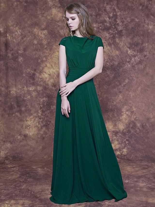 Long Emerald Green Dress With Cap Sleeve/ Emerald Bridesmaid Dress ...