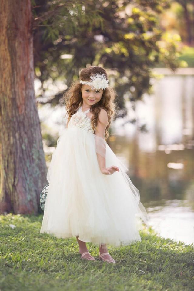 Ivory Flower Girl Dress Shabby Chic Flowers Dress Tulle Dress Wedding ...