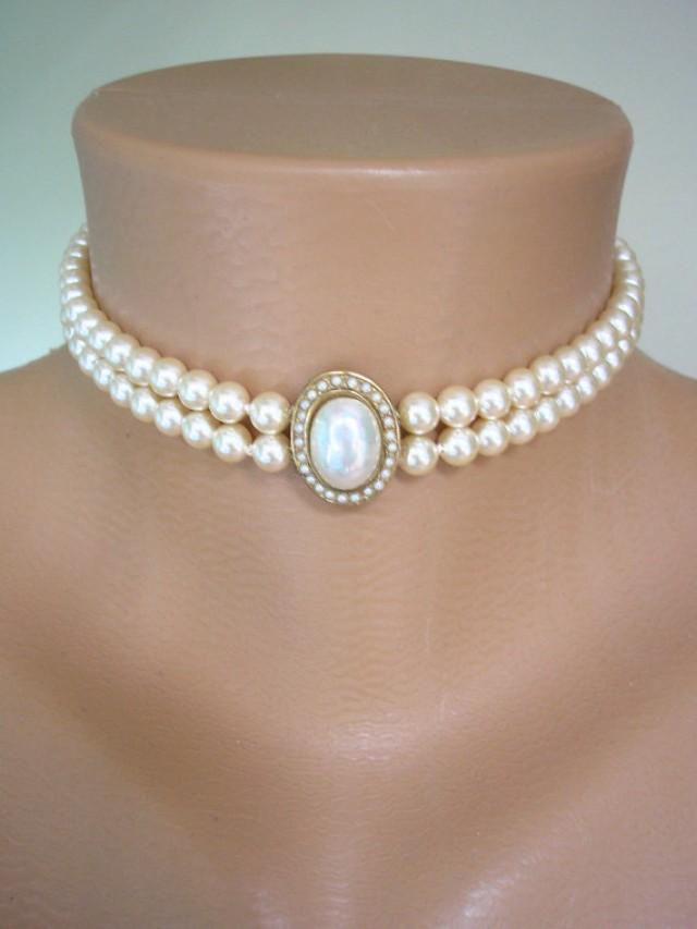 Pearl Choker, Great Gatsby, Pearl Necklace, 2 Strand Pearls, Cream ...