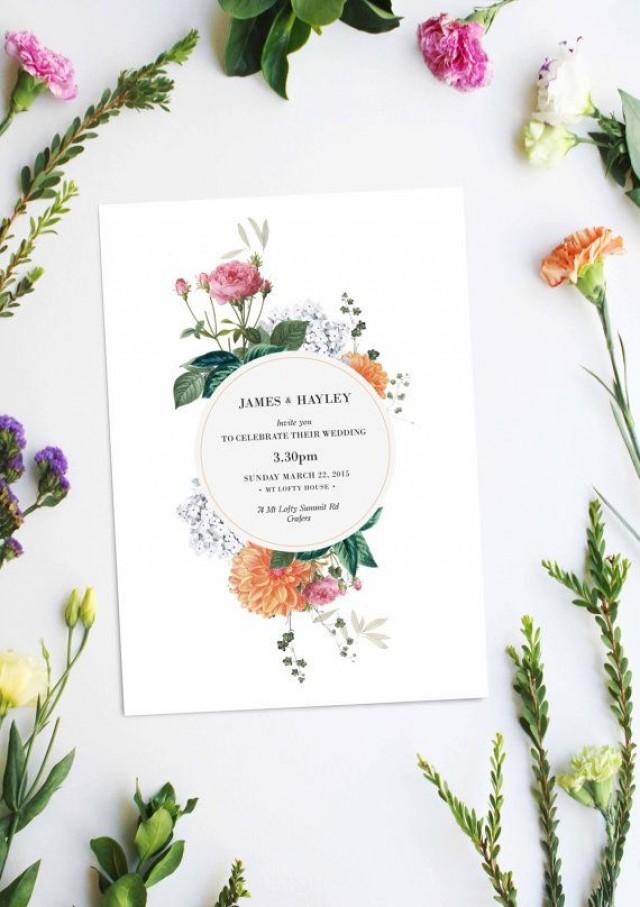 Vintage Botanical Wedding Invitations Wedding Stationery Floral Flowers ...