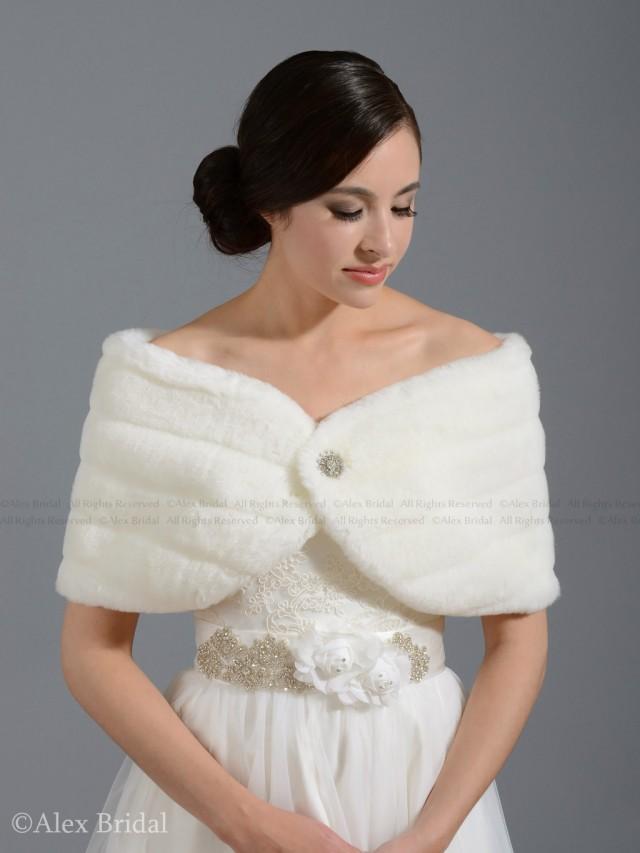 Ivory Faux Fur Wrap Bridal Shrug Stole Shawl FW001-Ivory Regular / Plus ...