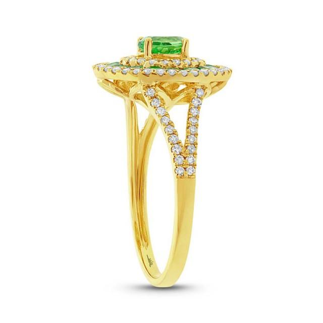 Green Garnet & Diamond Split Shank Ring - Split Shank Engagement Rings ...