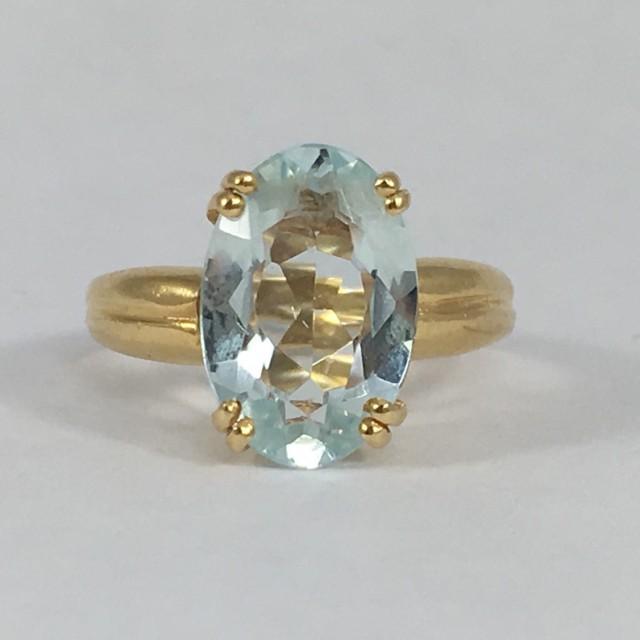 Vintage Aquamarine Ring. 14k Yellow Gold Setting. 3 Carat Oval ...