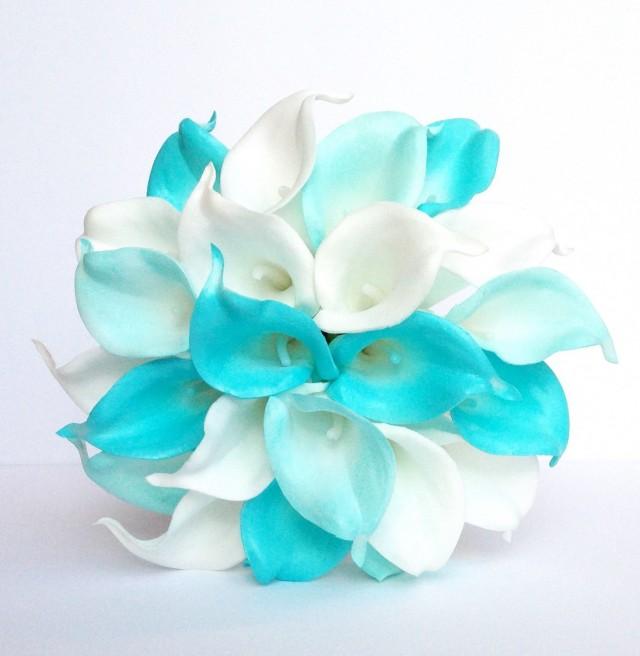 Turquoise Wedding Bouquet , Calla Lily Wedding Bouquet, Turquoise And ...