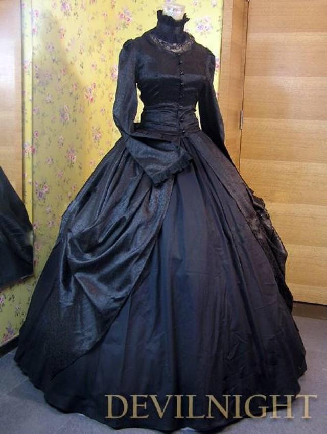 Black High Collar Long Sleeves Gothic Victorian Ball Gowns #2559117 ...
