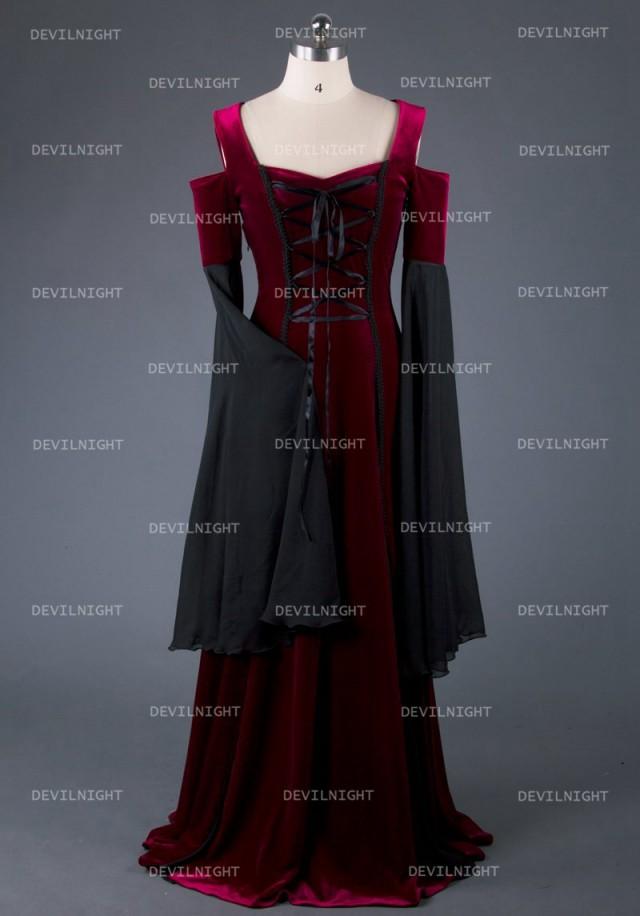 Wine Red Velvet Off-the-Shoulder Medieval Dress #2560901 - Weddbook