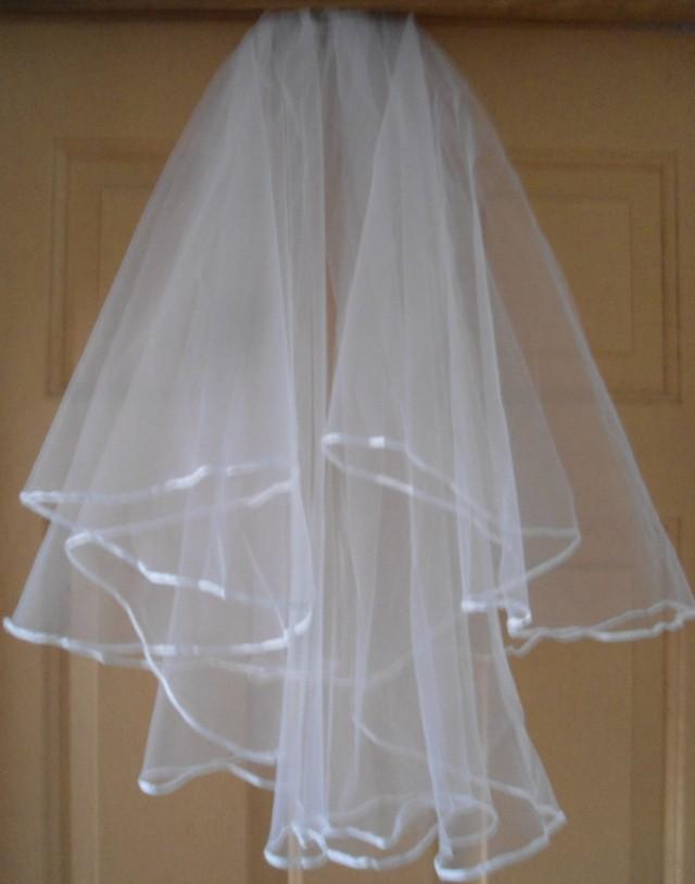 Elbow Length 2 Layer (22/26 Inch) White Wedding Veil - SATIN TRIM ...