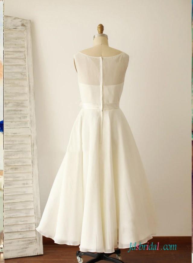 H1521 Simple Vintage Tea Length Chiffon Wedding Dress #2565093 - Weddbook