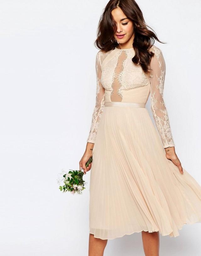 ASOS WEDDING Pretty Lace Eyelash Pleated Midi Dress #2566236 - Weddbook