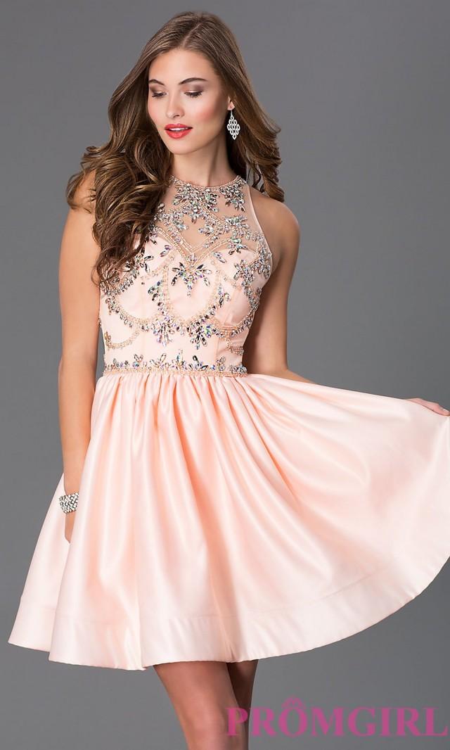 Short Sleeveless Dress With Jewel Embellished Sheer Bodice - Brand Prom ...