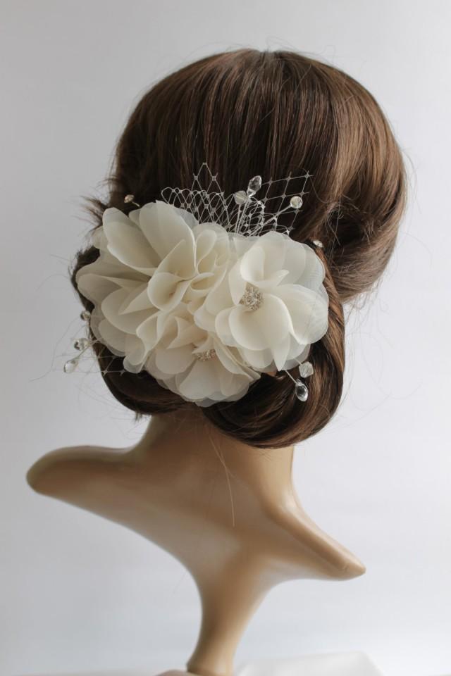 White Ivory Bridal Hair Flower, Wedding Flower Hair Clip, , Cream ...