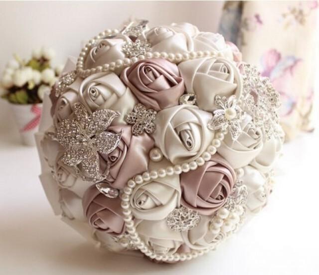 Satin Bridal Bouquet - Roses Pearls Crystals #2569553 - Weddbook