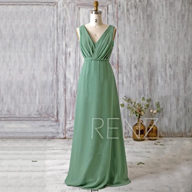 2016 Dark Green Bridesmaid Dress Long, V Neck Wedding Dress, Chiffon ...