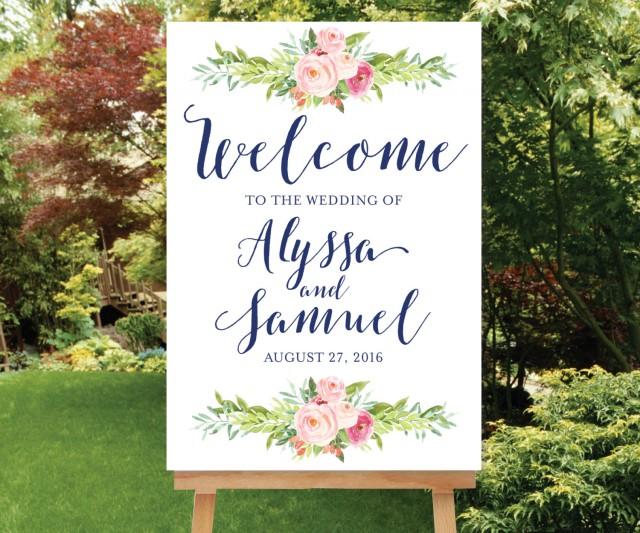 Printable Navy Blush Pink Wedding Welcome Sign, Wedding Digital Sign ...