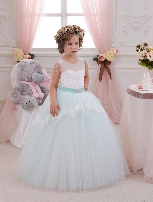 Mint Ivory Lace Tulle Flower Girl Dress - Birthday Wedding Party ...