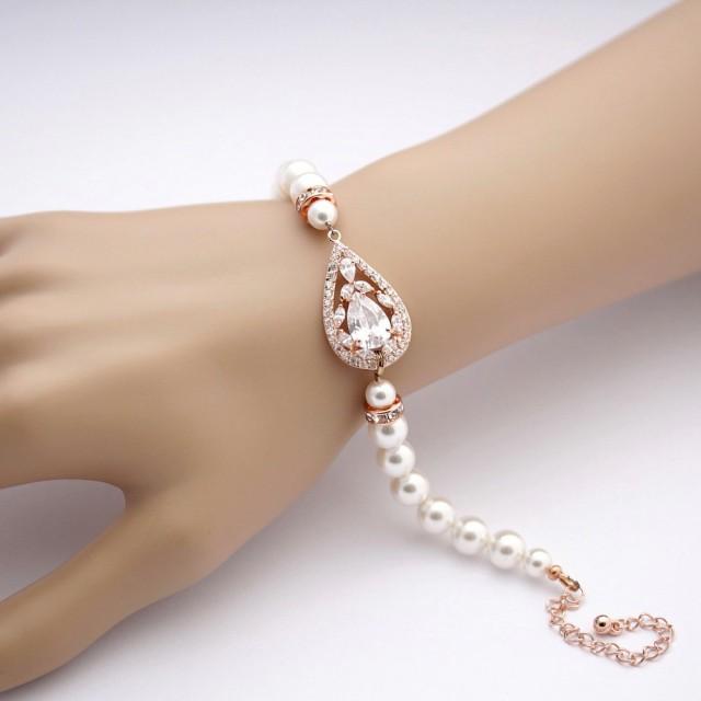 Rose Gold Bridal Bracelet Crystal Pearl Rose Gold Wedding Bracelet ...