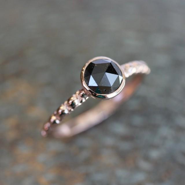 Black Diamond Rose Cut And Hand Carved 14k Rose Gold Band And Modern ...