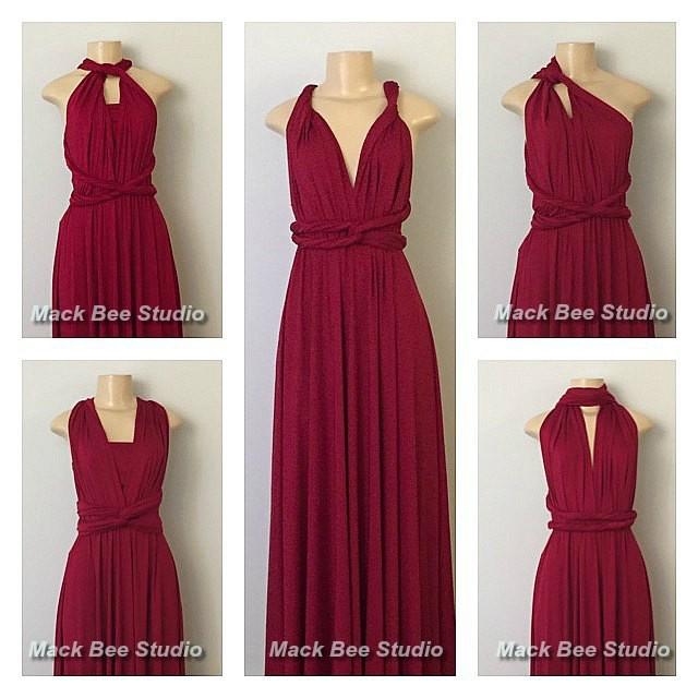 Burgundy Long Infinity Bridesmaid Dress, Convertible Wrap Dress, Dark ...