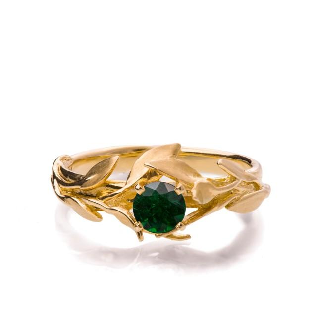 Leaves Engagement Ring No.4 - 18K Yellow Gold And Emerald Engagement ...