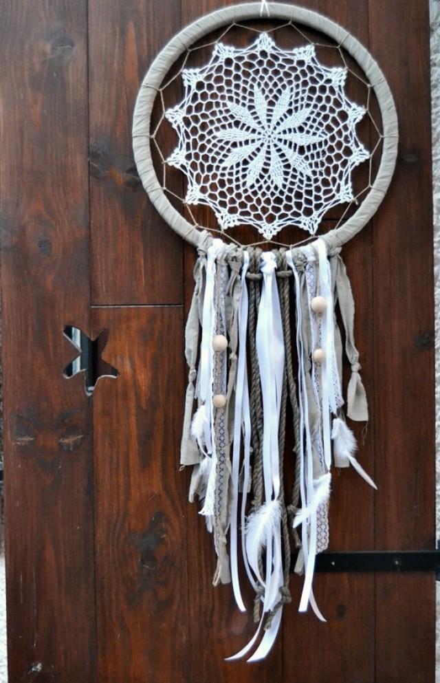 Large Dream Catcher Boho Weedding. Large White Lace Dream Catcher.Wall ...