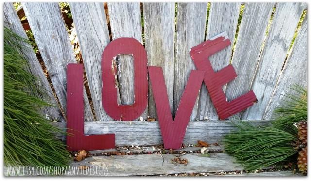 Old Tin Letters, LOVE, Red, Hand Cut, Rustic Wedding, Wedding Prop ...