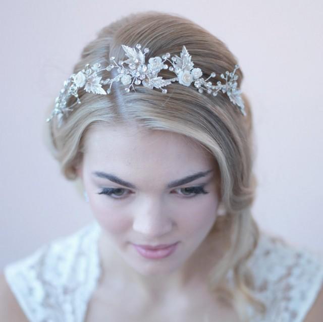 Floral Wedding Headband, Gold Bridal Headband, Flower Crown, Rhinestone ...