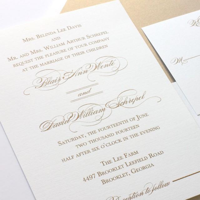 Gold Wedding Invitation, Elegant Script Calligraphy Wedding Invitation ...