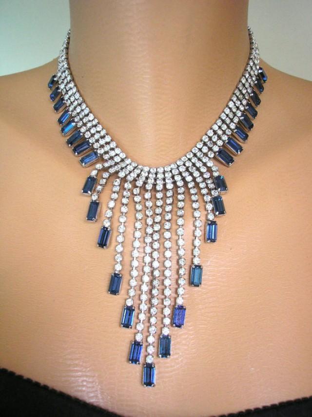 Sapphire Bridal Necklace, Statement Necklace, Great Gatsby Jewelry ...