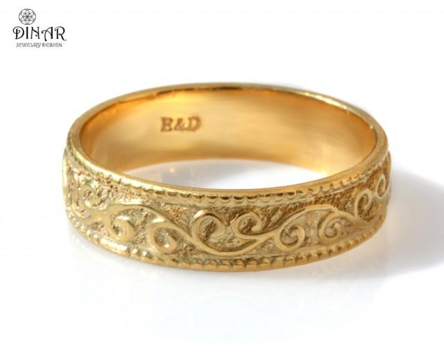 Scrolls 14k Yellow Gold Wedding Band,women's Vintage Design Ring , Art ...