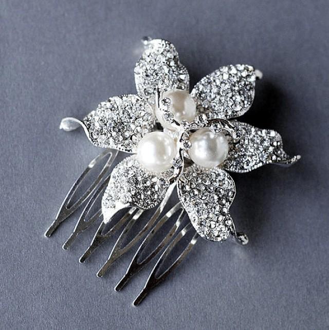 Rhinestone And Pearl Bridal Hair Comb Accessory Wedding Jewelry Crystal ...