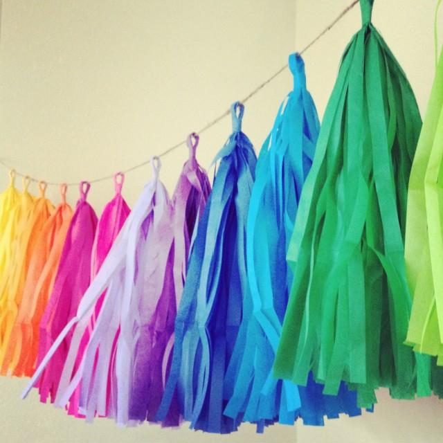 RAINBOW FUN / Tissue Paper Tassel Garland / Rainbow Decorations ...