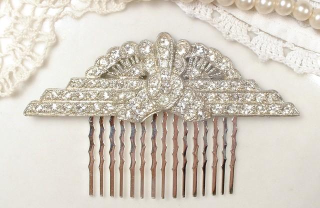 Antique Art Deco Bridal Hair Comb Crystal Rhinestone Fan Downton 1920 ...