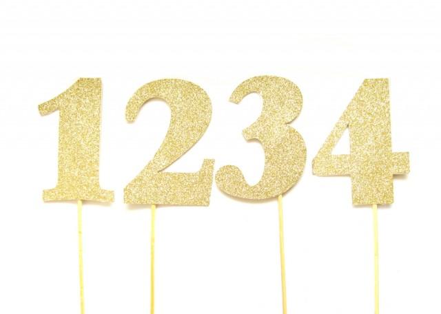 Large Gold Glitter Number Cake Toppers - Table Numbers, Birthday ...