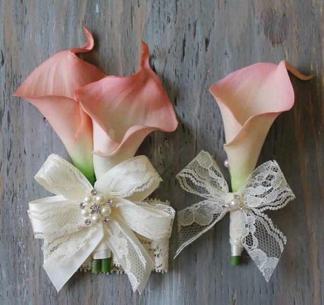 Wrist Corsage Calla Lily Corsage Boutonniere Pink Bridal Accessories ...