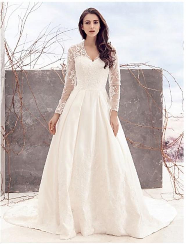 Plus Size Ling Sleeve Lace Boho Wedding A Line Plus Size Wedding Dress ...