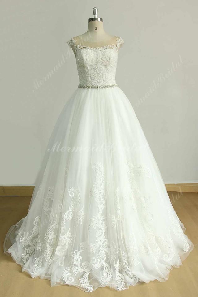 Very ELegant Tulle Lace A Line Wedding Dress With Rhinestone Beading ...