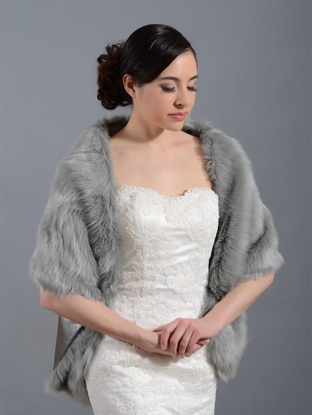 Silver Faux Fur Bridal Wrap Shrug Stole Shawl Cape FW010-Silver ...