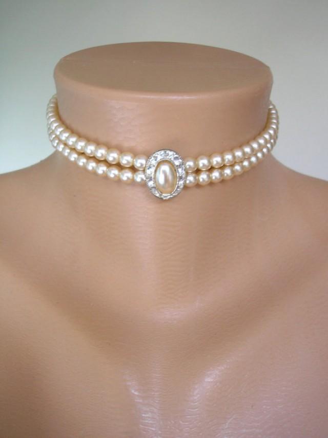 Pearl Choker, Pearl Necklace, Great Gatsby, 2 Strand, Cream Pearls ...