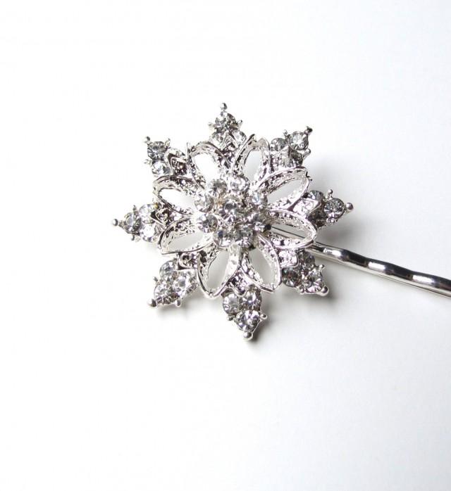 Winter Wedding Snowflake Wedding Hair Pin, Rhinestones Silver Tone ...