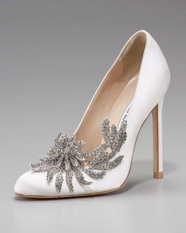 Shoe - Swan Embellished Satin Pump, White #2601799 - Weddbook