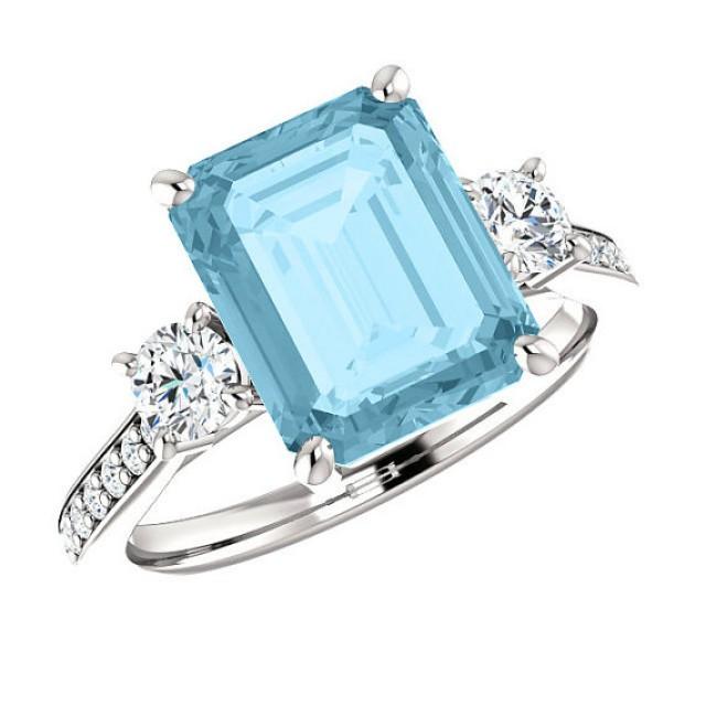 10x8mm 3 Carat Aquamarine & Diamond Platinum Ring, Aquamarine ...