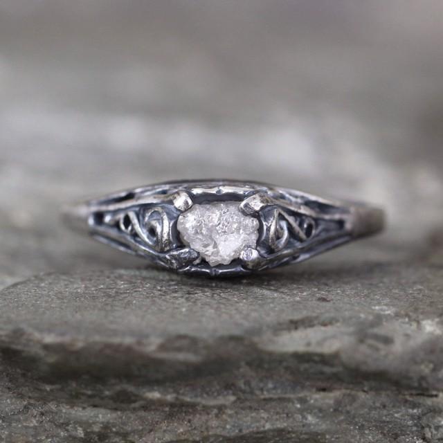 Antique Style Rough Diamond Engagement Ring - Raw Uncut Rough Diamond ...