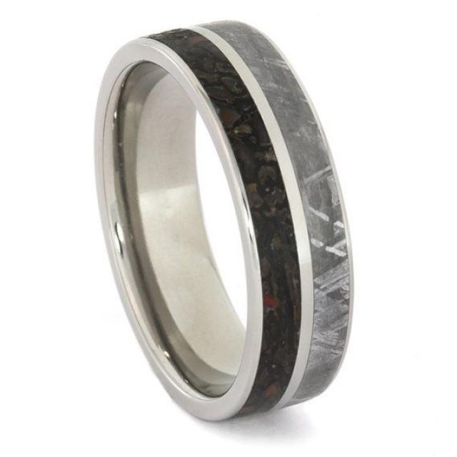 Meteorite Men's Wedding Band, Dinosaur Bone Ring With Titanium #2607076 ...