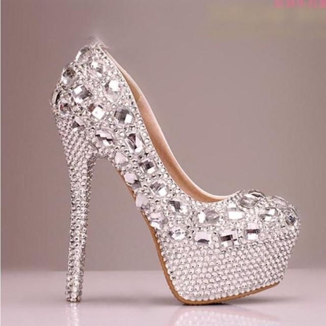High Heels Handmade Fully Rhinestone Pointed Toe Crystal Wedding Shoes ...