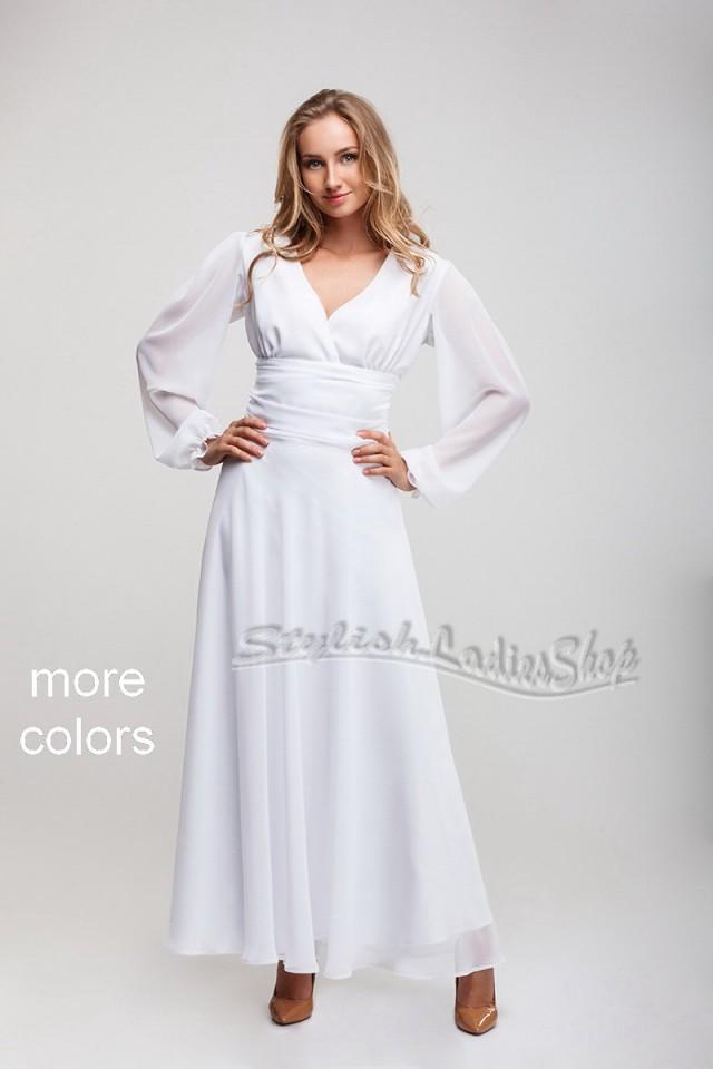Long White Dress, Chiffon Dress Floor Length, Maxi Dress With Long ...